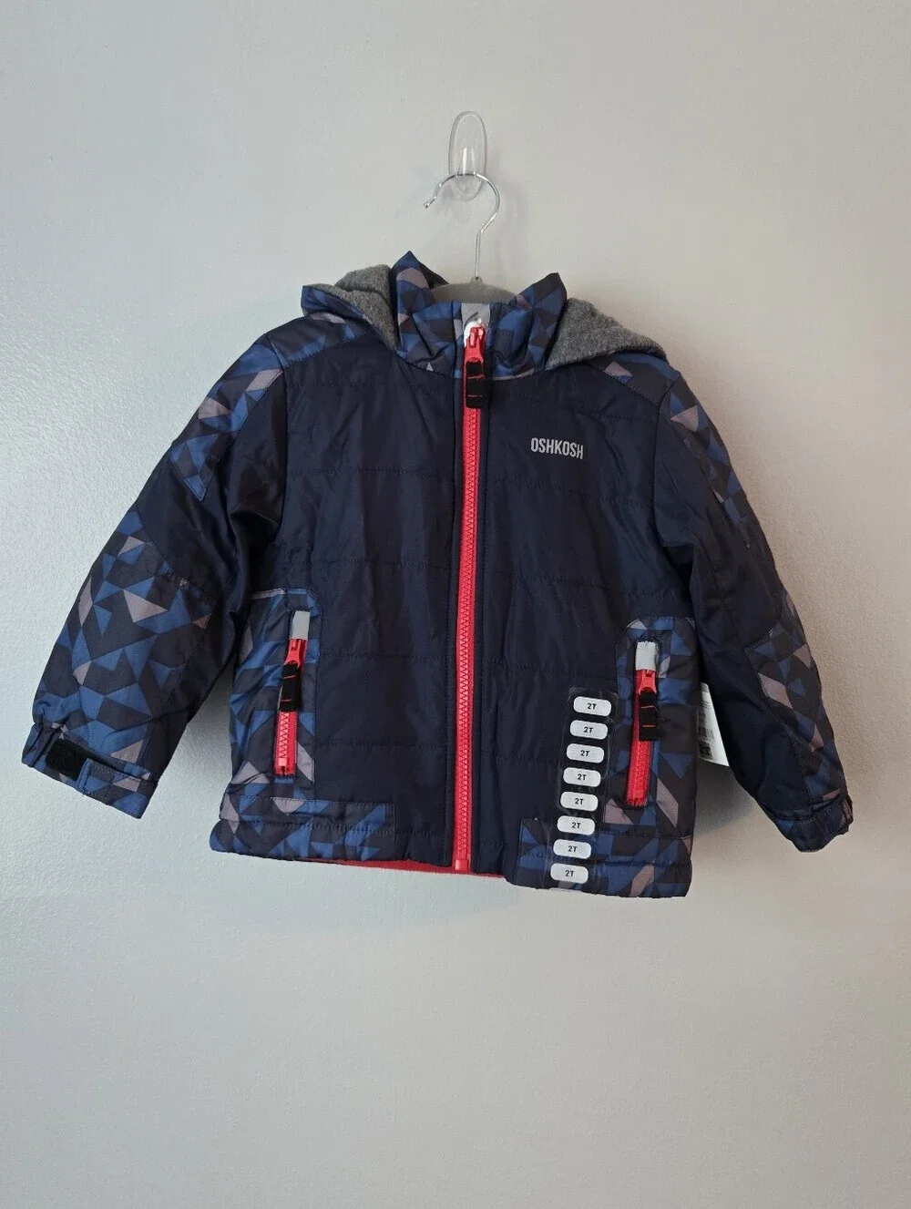 NWT OshKosh B'gosh 2T Toddler Boys Fleece Lined Puffer Jacket Navy Geometric